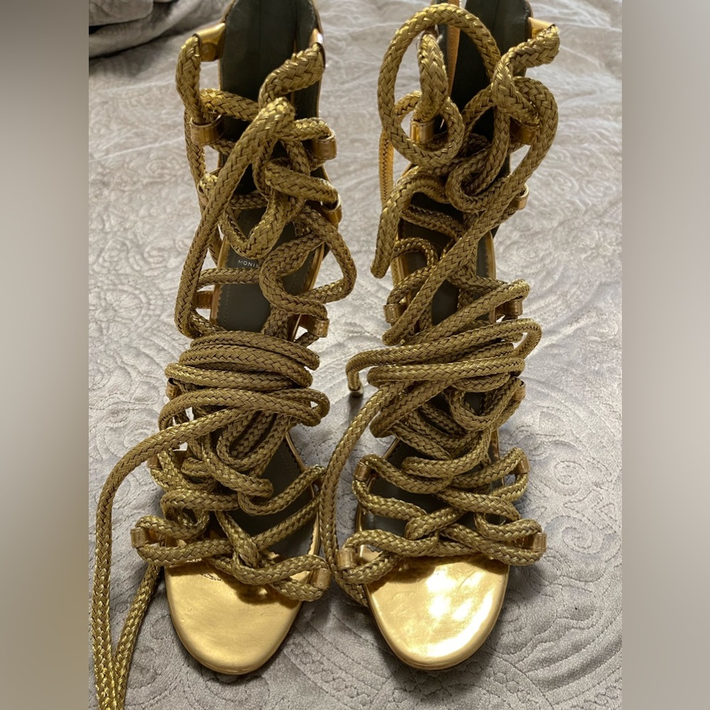 COPY - CARLA GOLD MIRRORED LEATHER & ROPE SANDALS - Picture 2 of 7